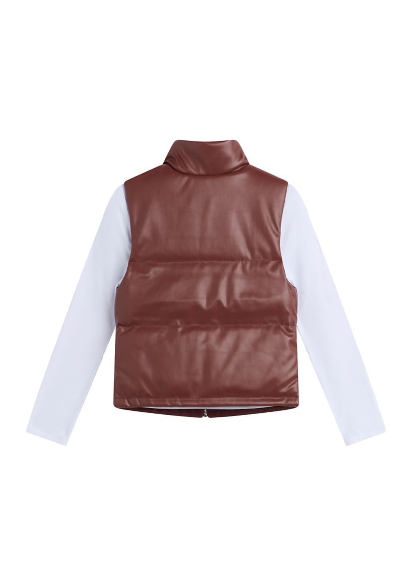 Girls 7-16 2 Piece Quilted Faux Leather Puffer Vest Set