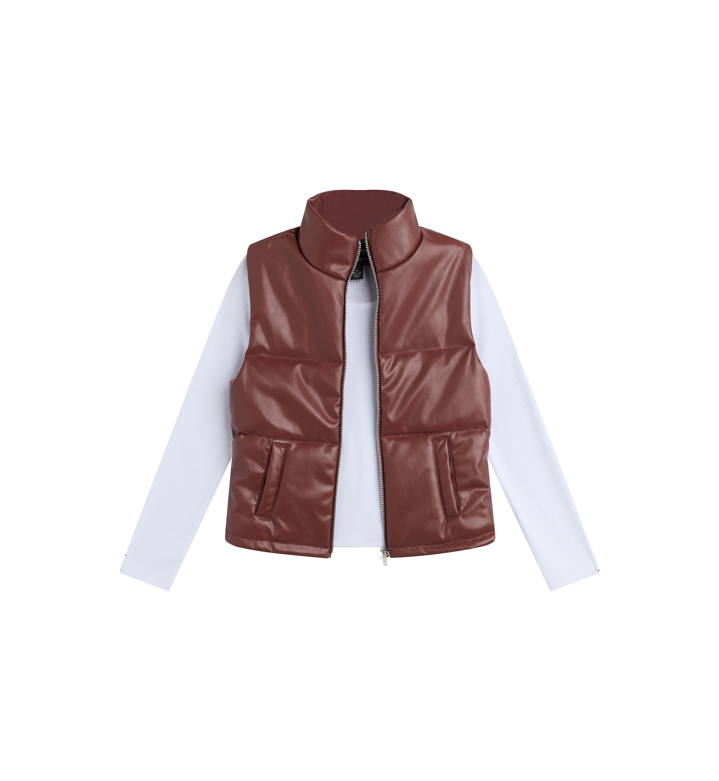 Girls 7-16 2 Piece Quilted Faux Leather Puffer Vest Set