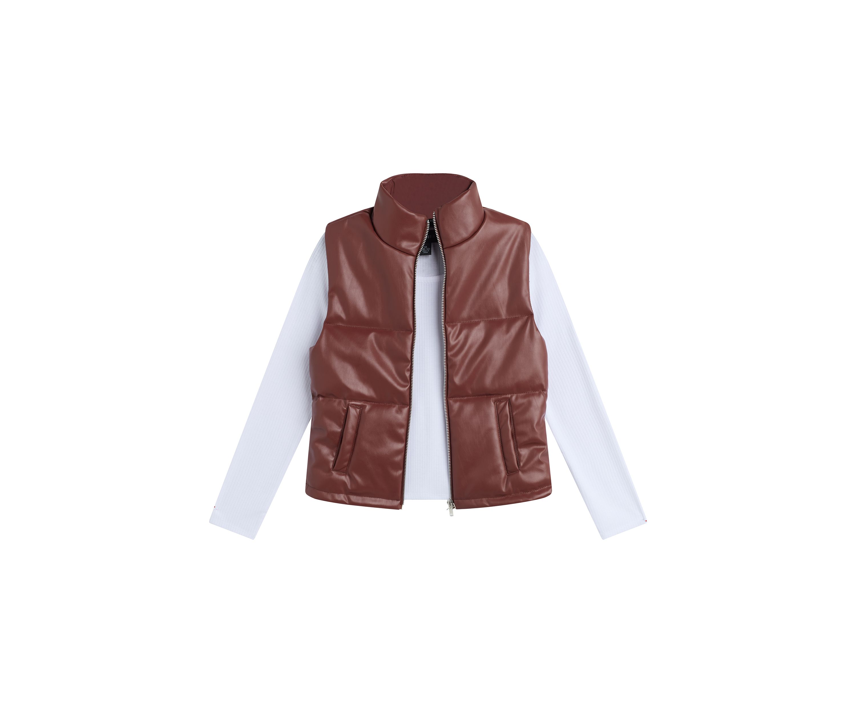 Girls 7-16 2 Piece Quilted Faux Leather Puffer Vest Set