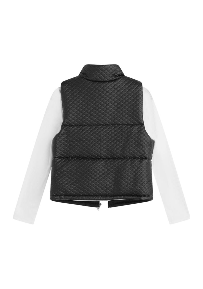 Girls 7-16 2 Piece Quilted Faux Leather Puffer Vest Set