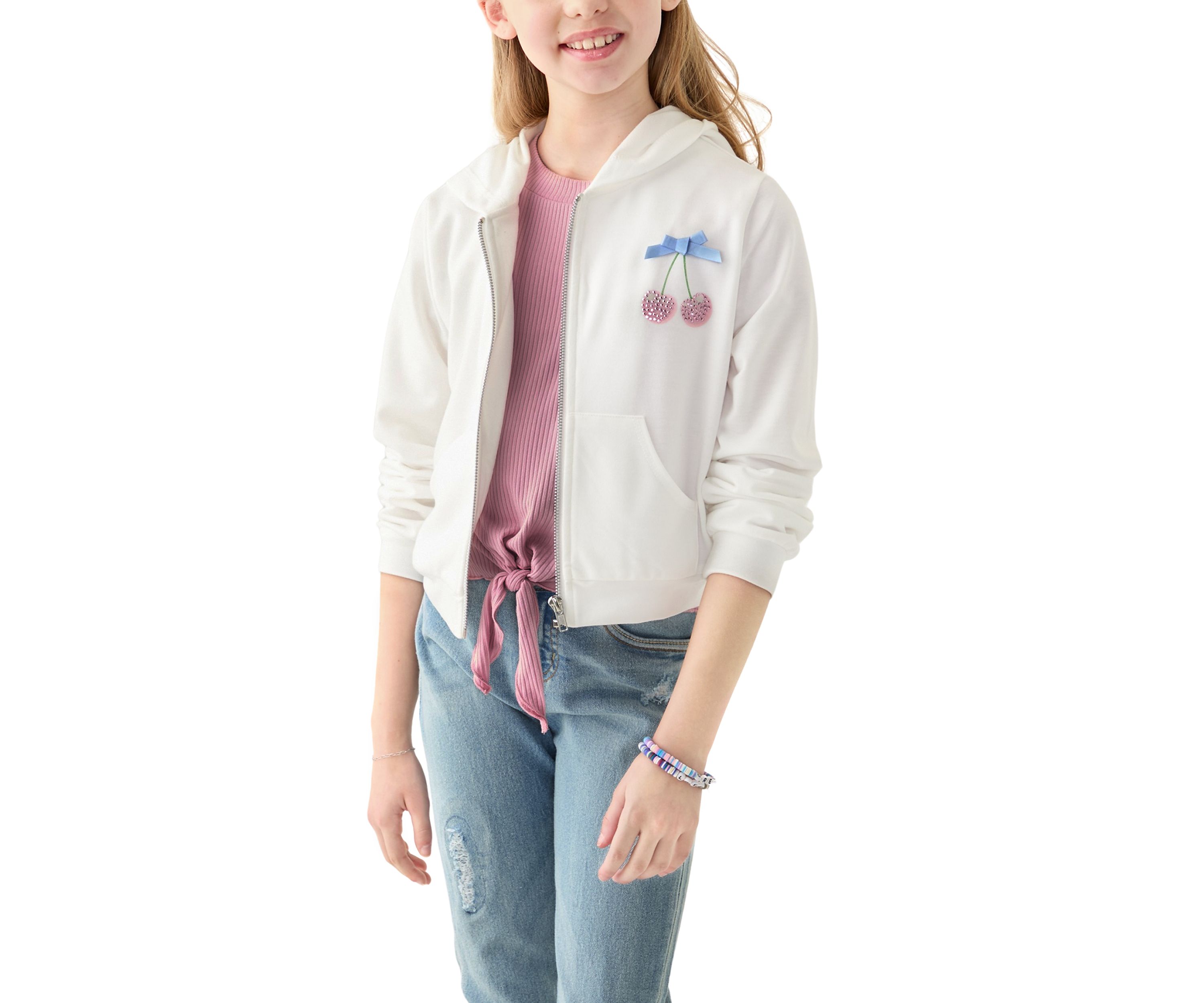 Girls 7-16 Cherry Hoodie and Knotted Top Set