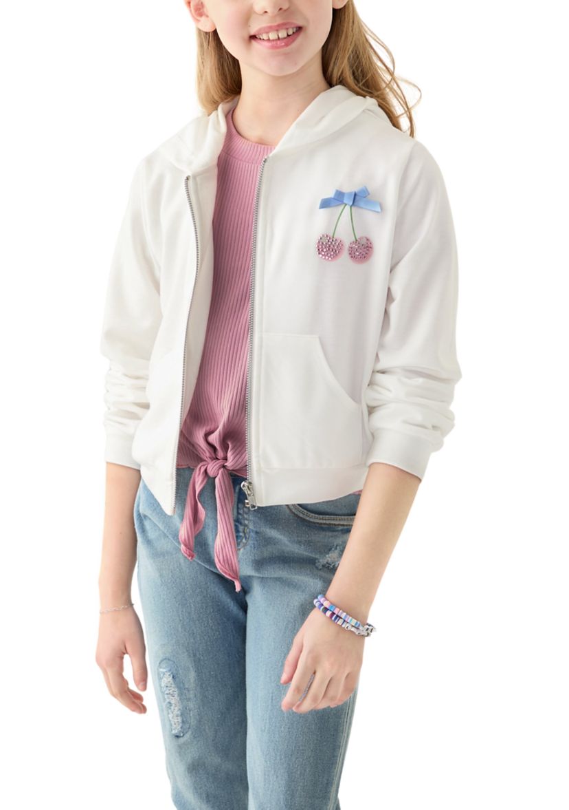 Girls 7-16 Cherry Hoodie and Knotted Top Set