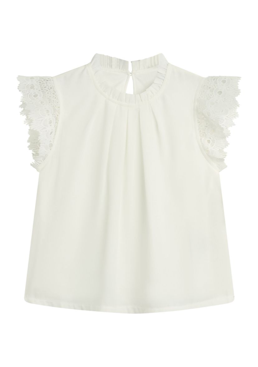 Girls 7-16 Short Ruffle Sleeve Mock Neck Top 