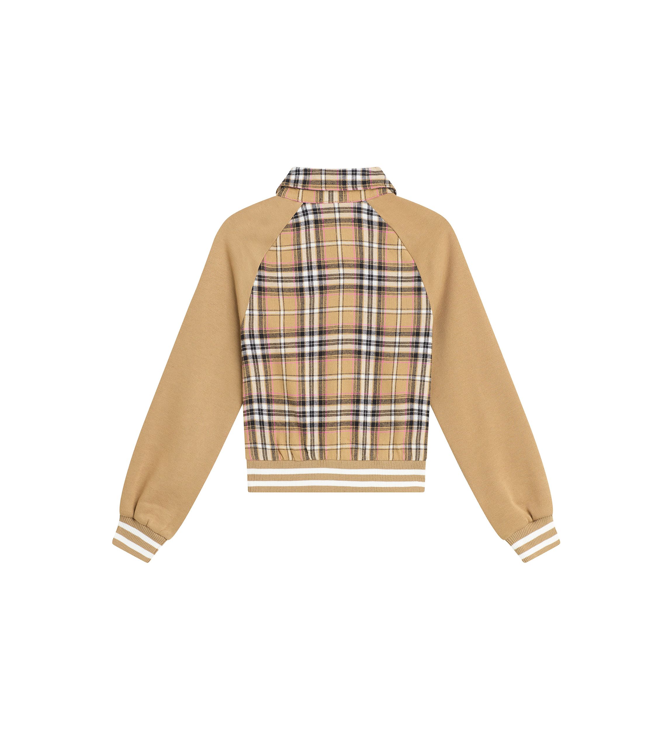 Girls 7-16 Plaid Printed Solid Sleeve Bomber Jacket