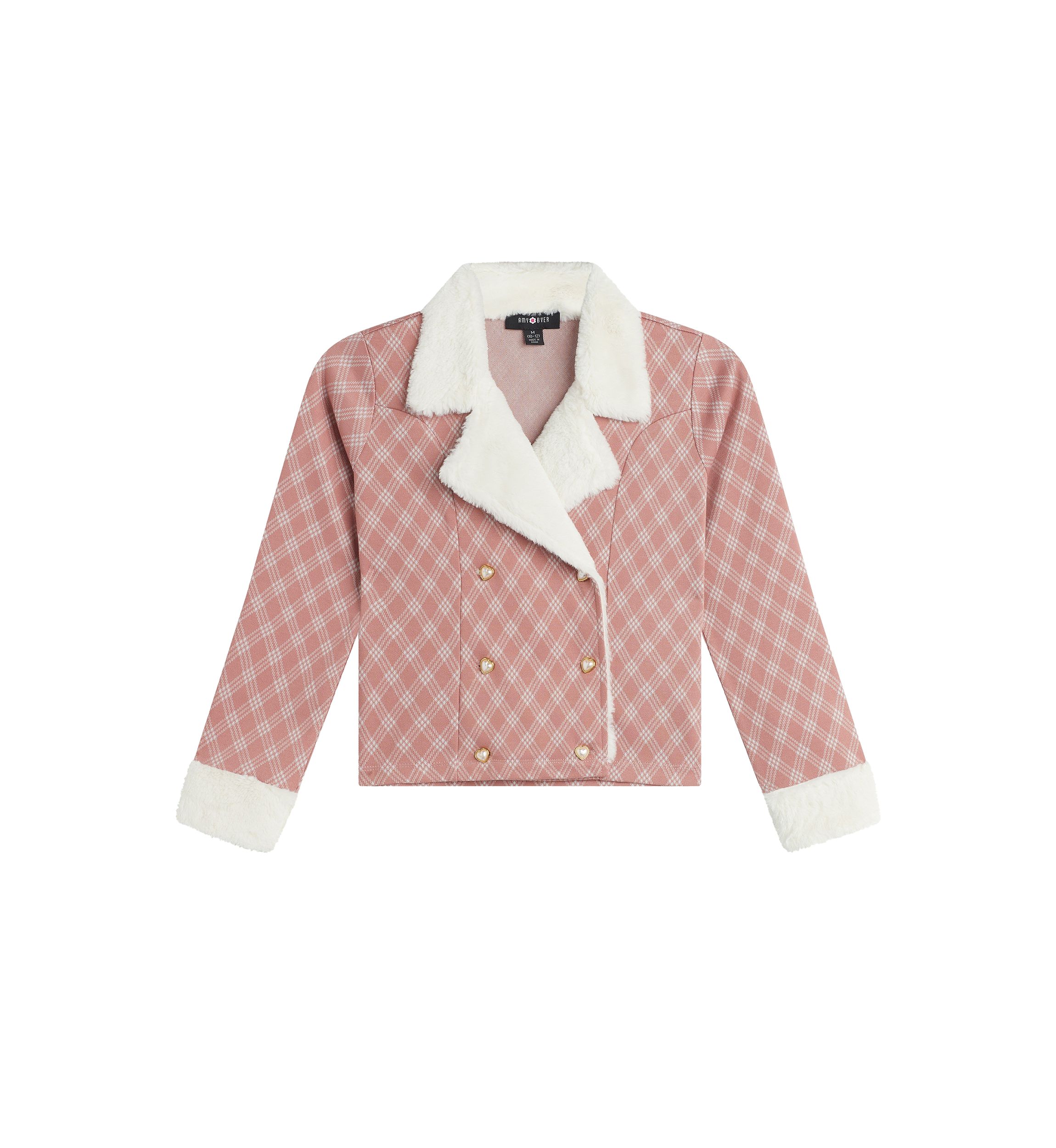Girls 7-16 Plaid Jacket with Fur Collar
