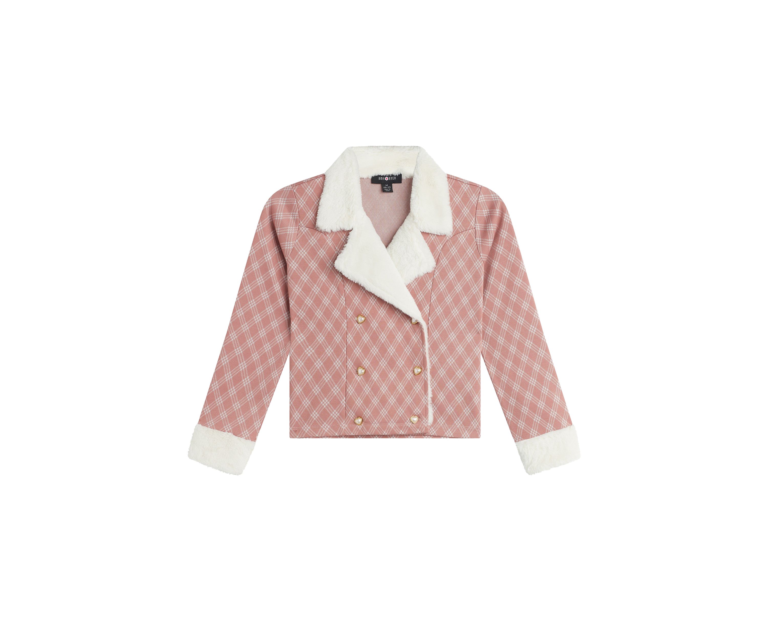 Girls 7-16 Plaid Jacket with Fur Collar