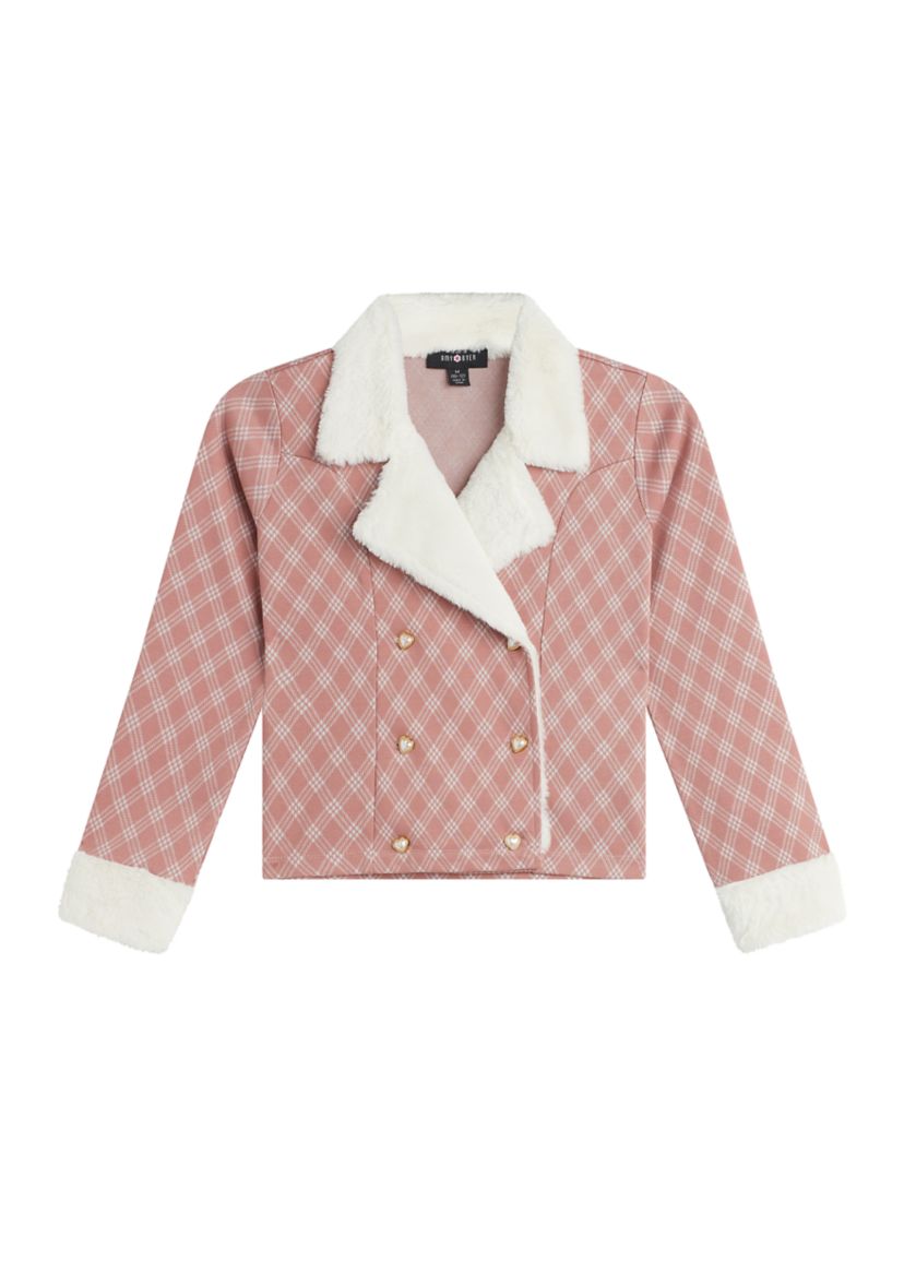 Girls 7-16 Plaid Jacket with Fur Collar