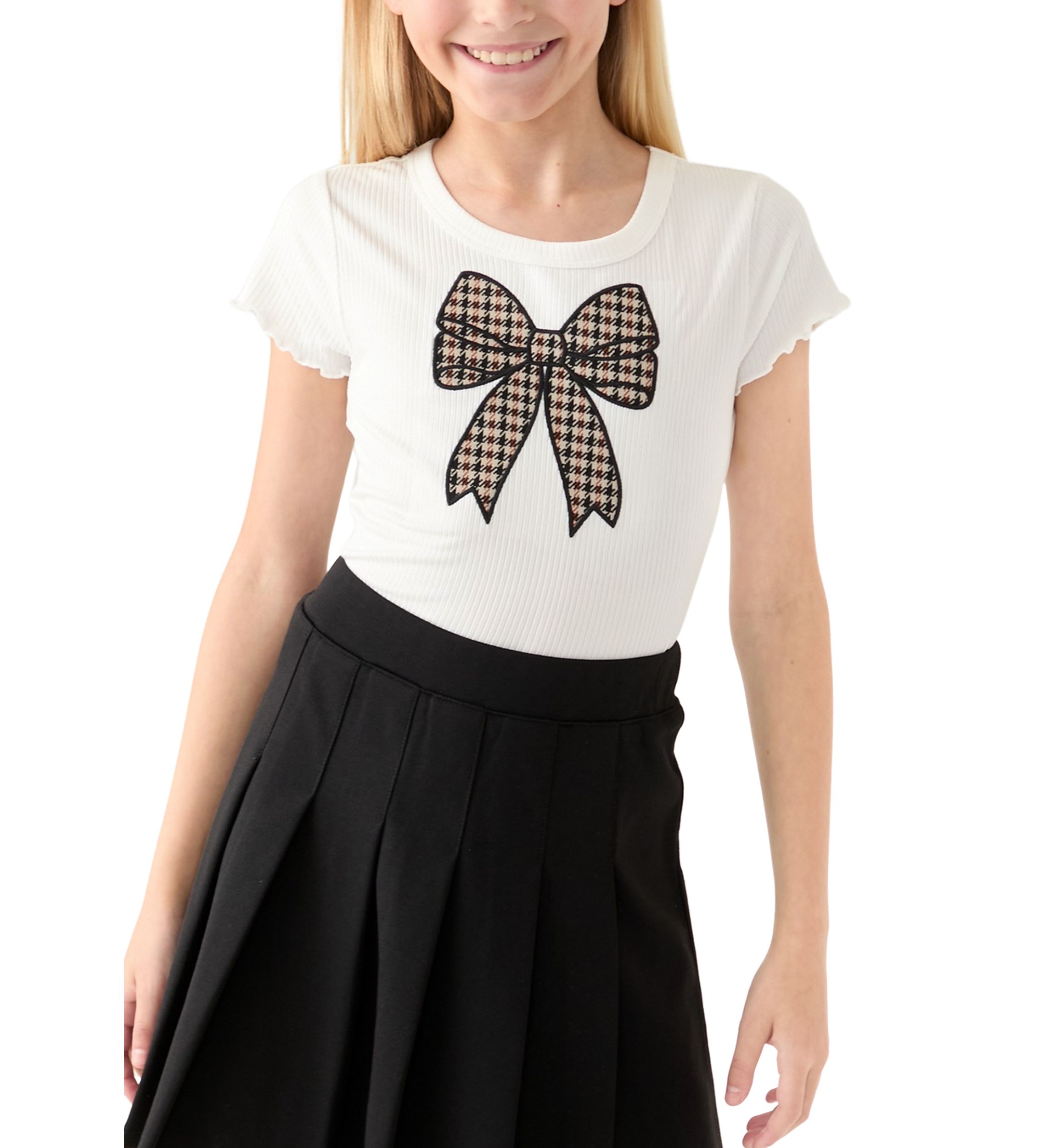 Girls 7-16 Plaid Bow Top 