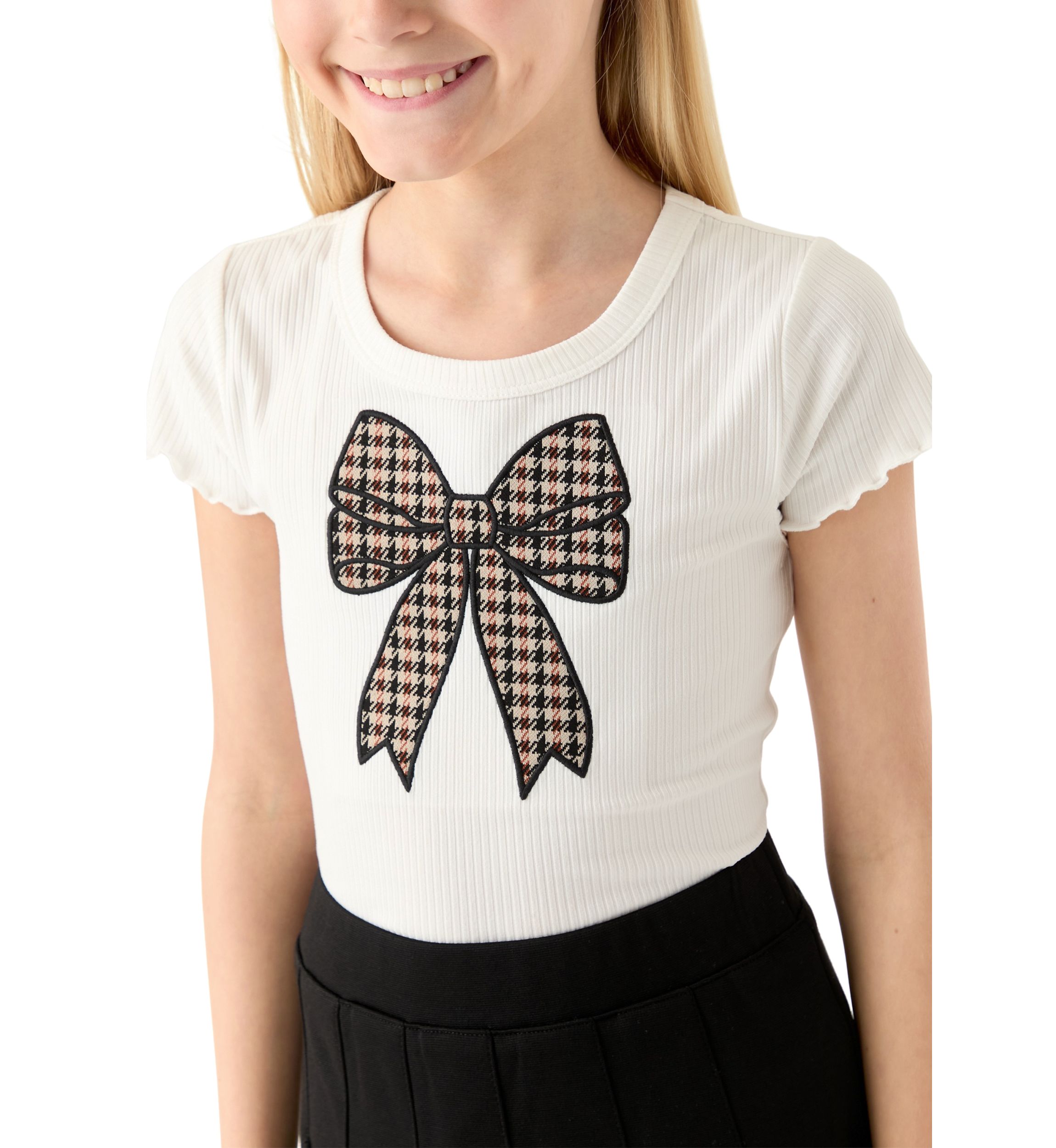 Girls 7-16 Plaid Bow Top 