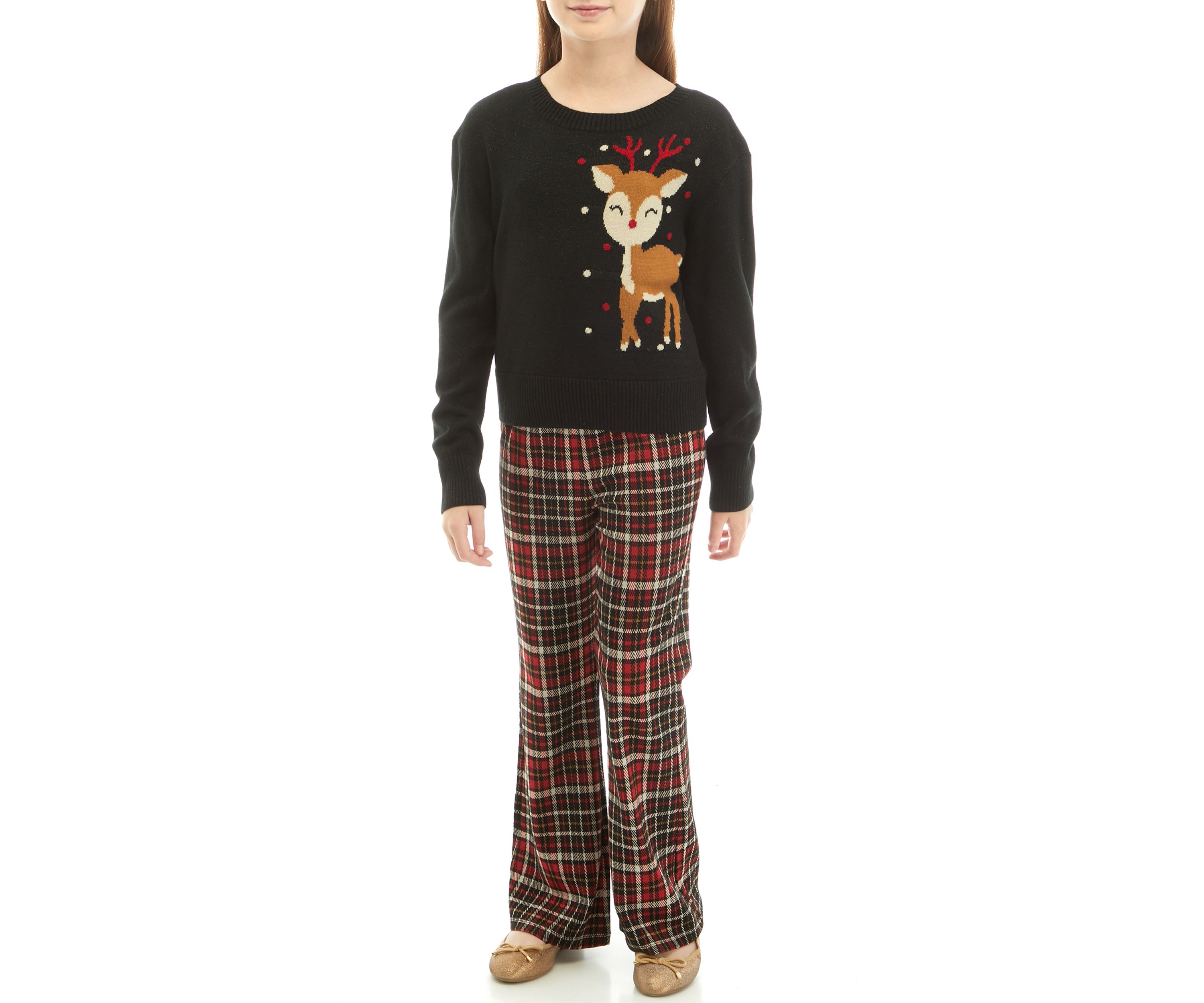Girls 7-16 Holiday Pant Set with Reindeer
