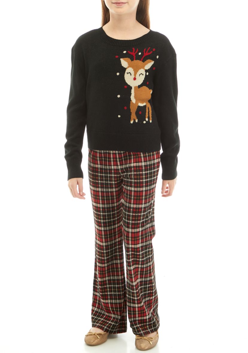 Girls 7-16 Holiday Pant Set with Reindeer