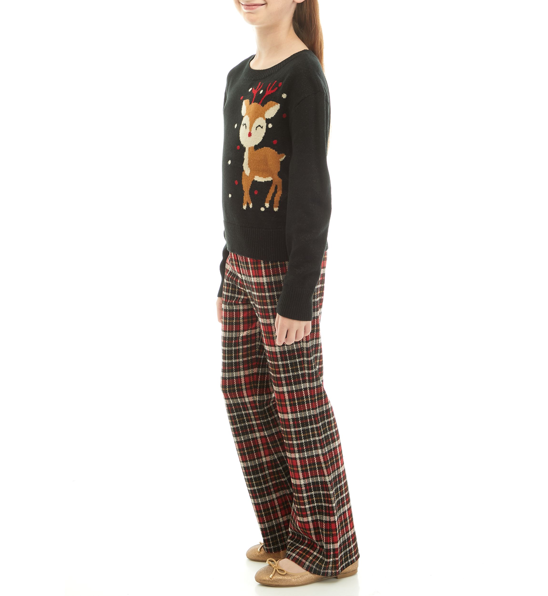 Girls 7-16 Holiday Pant Set with Reindeer