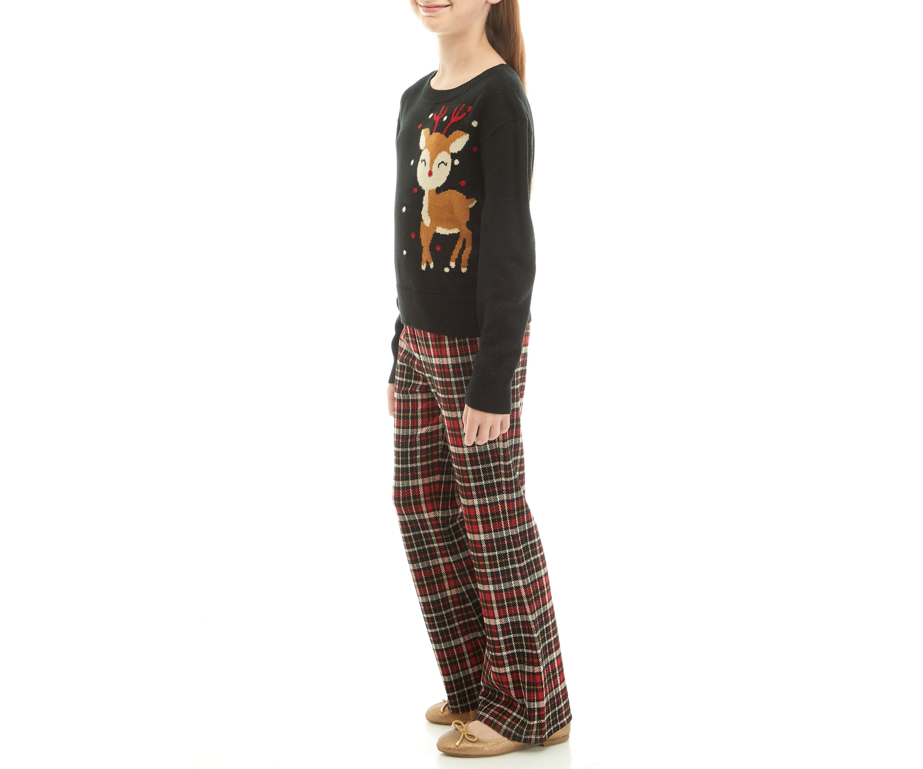 Girls 7-16 Holiday Pant Set with Reindeer