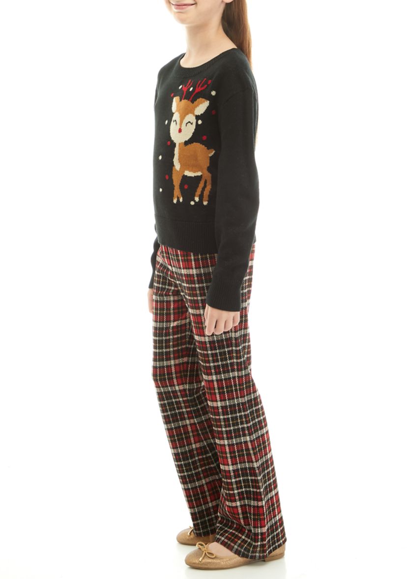 Girls 7-16 Holiday Pant Set with Reindeer