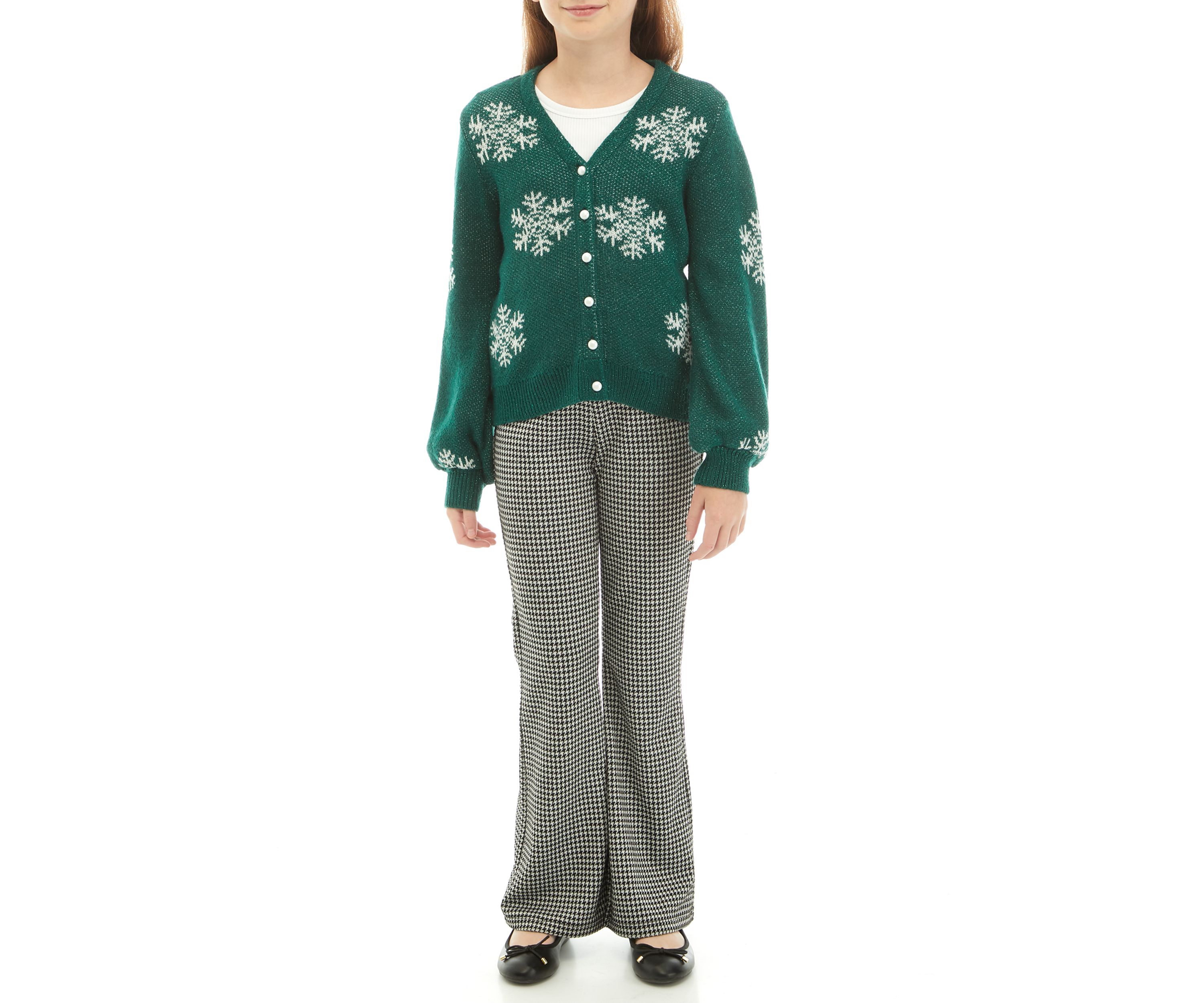 Girls 7-16 Snowflake Printed Cardigan Set