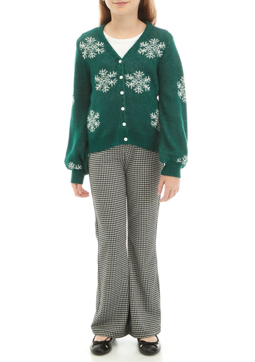 Girls 7-16 Snowflake Printed Cardigan Set