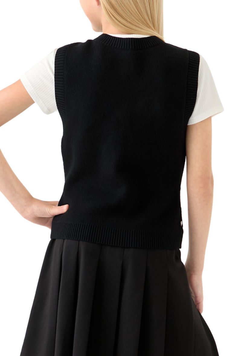 Girls 7-16 Short Sleeve Top and Printed Vest Set 