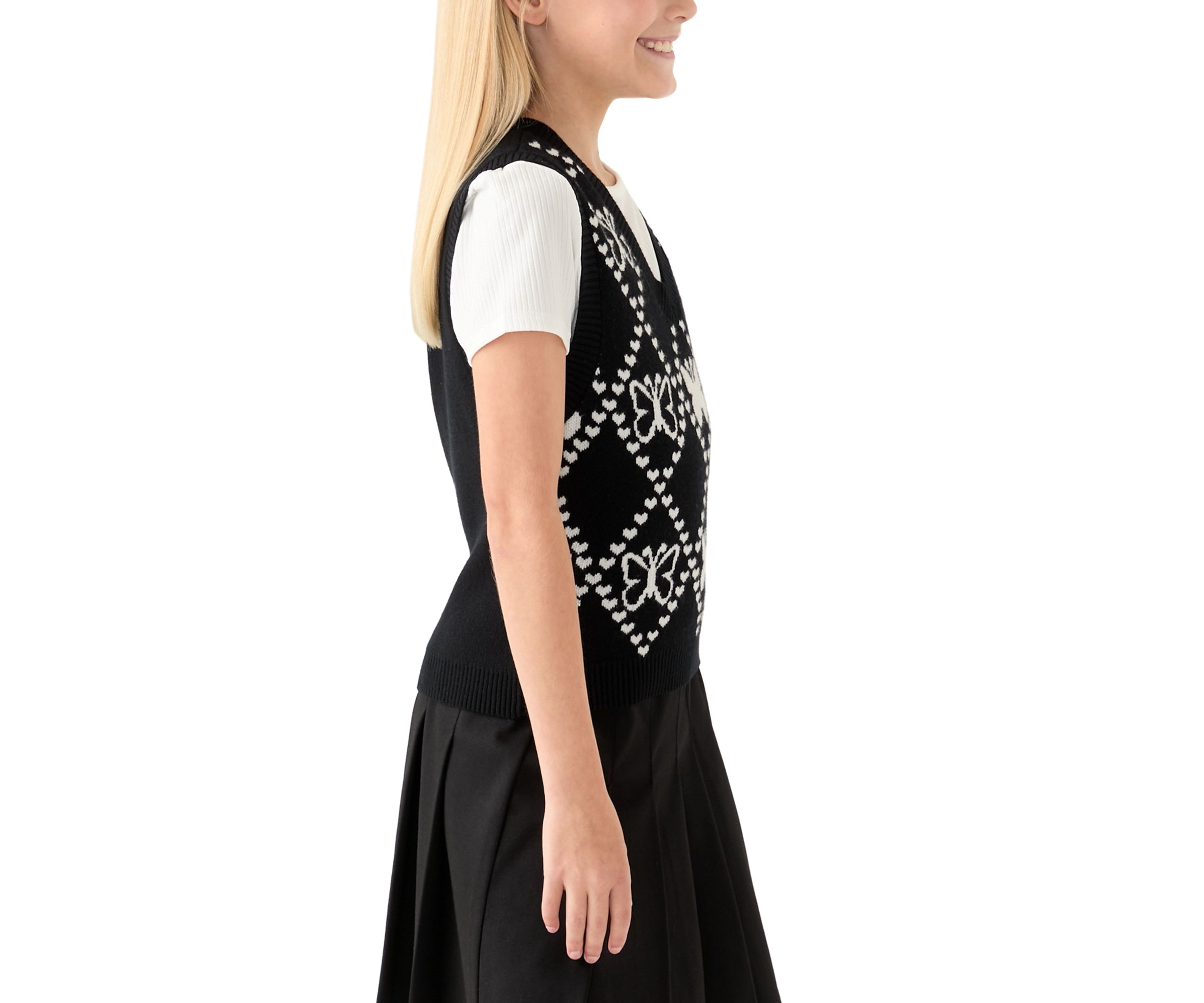 Girls 7-16 Short Sleeve Top and Printed Vest Set 