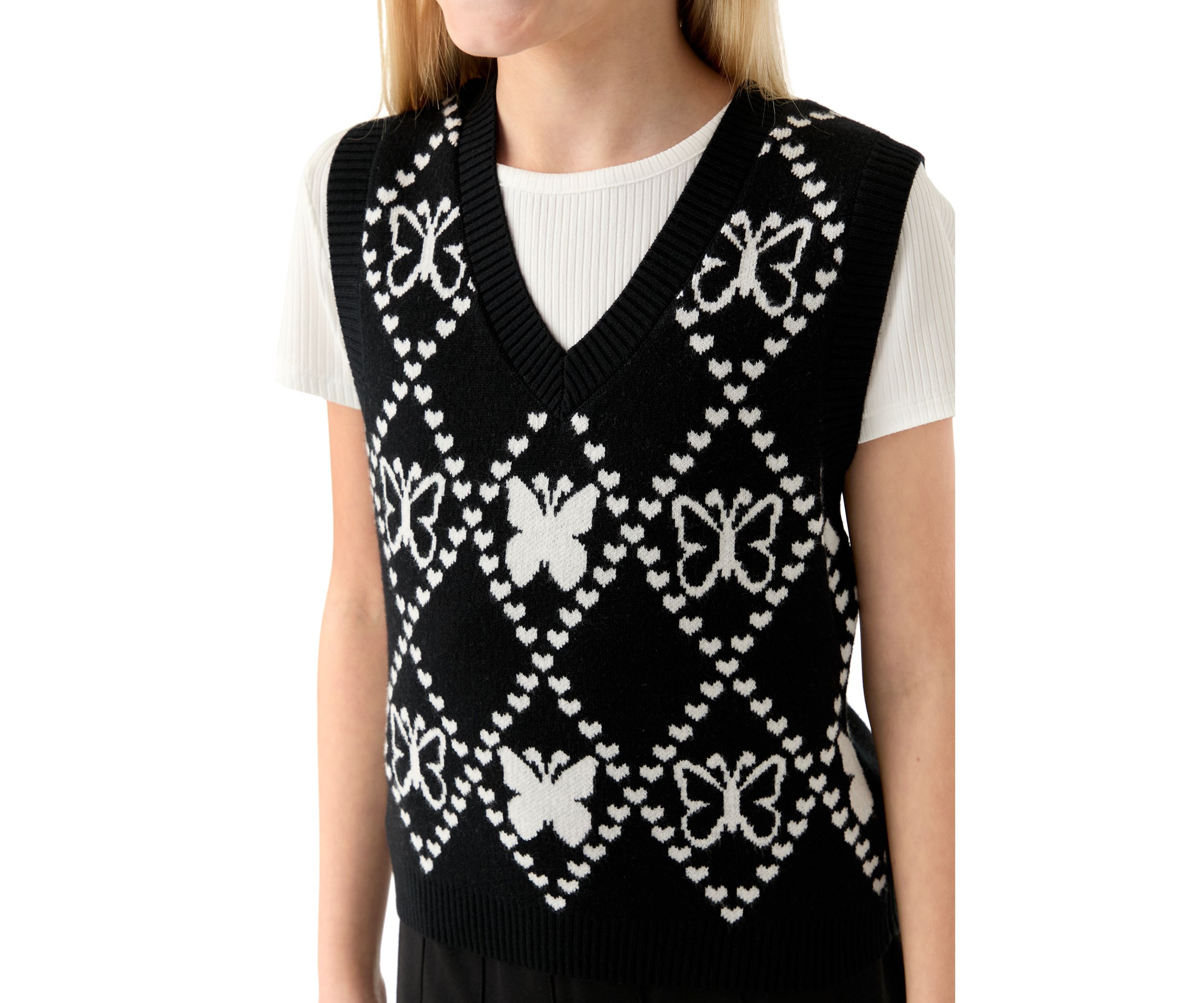 Girls 7-16 Short Sleeve Top and Printed Vest Set 