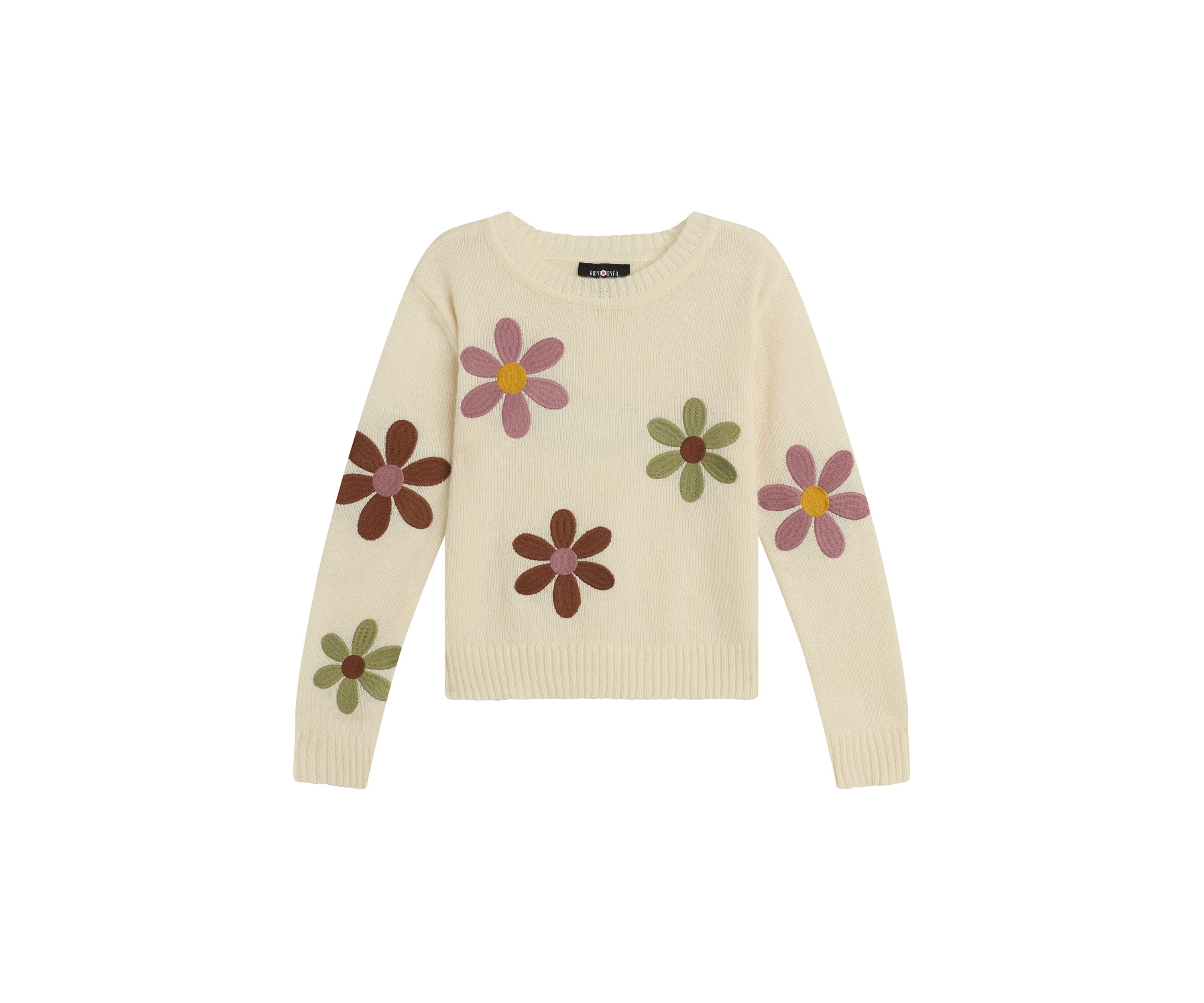 Girls 7-16 Pullover Floral Embroidered Sweater