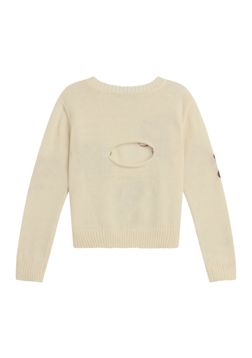 Girls 7-16 Pullover Floral Embroidered Sweater