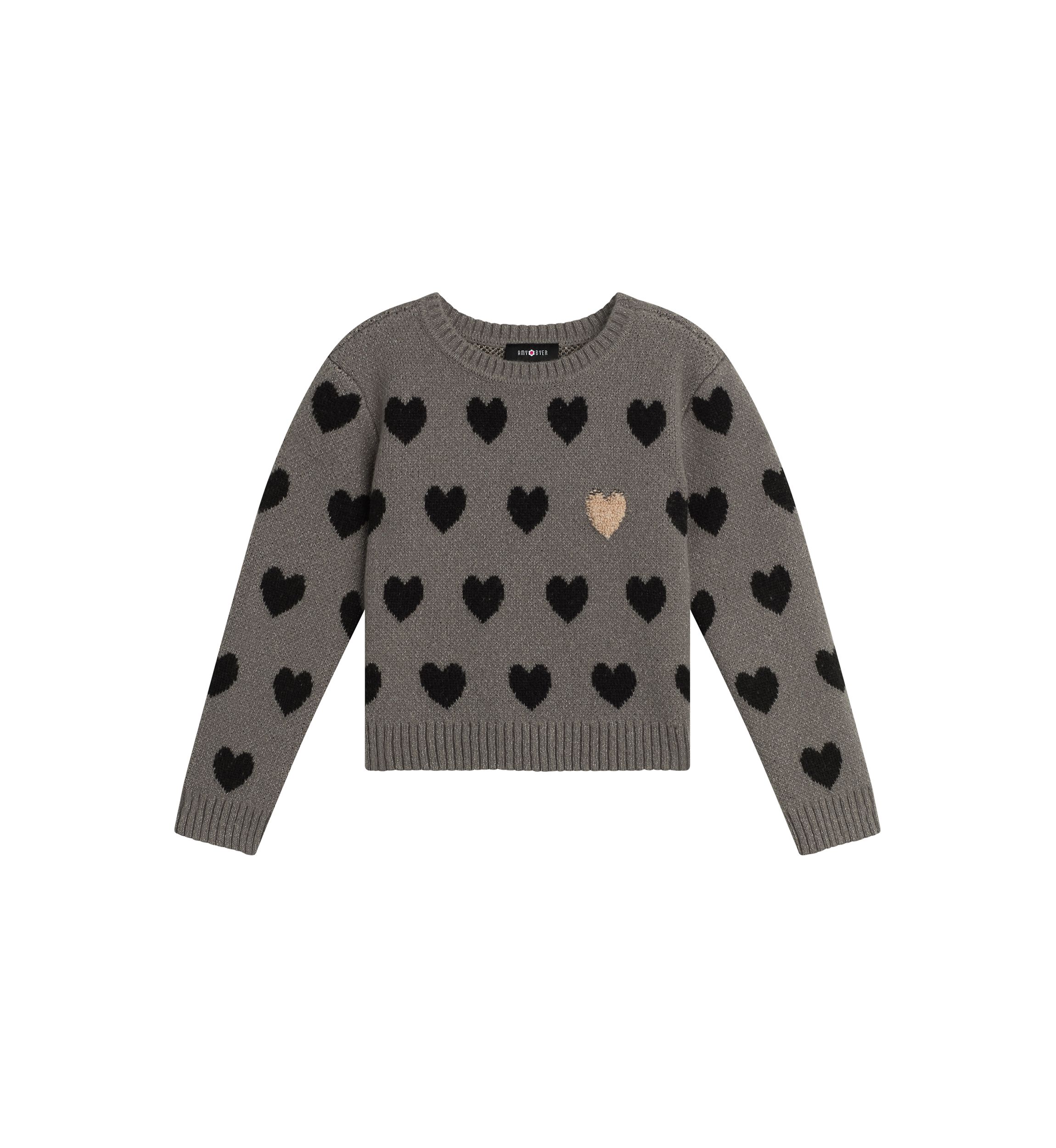 	  Girls 7-16 Long Sleeve Heart Sweater 