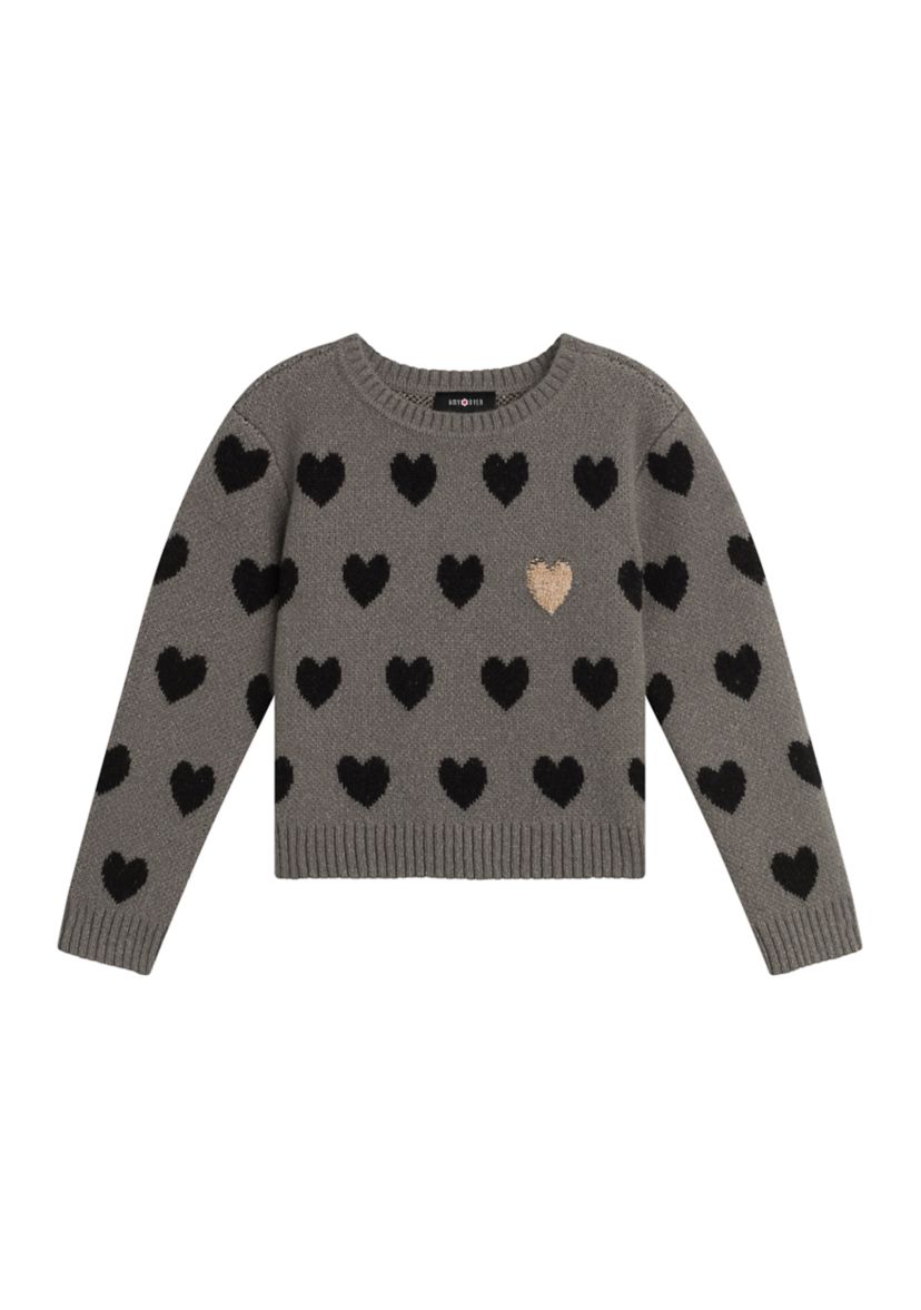 	  Girls 7-16 Long Sleeve Heart Sweater 