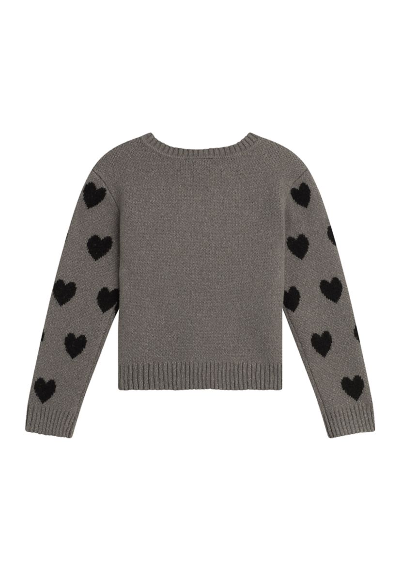 	  Girls 7-16 Long Sleeve Heart Sweater 