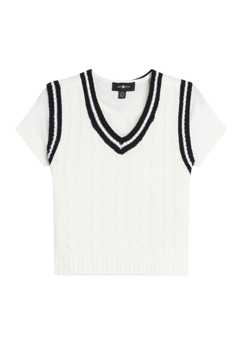 Girls 7-16 Cable Knit Sweater Vest and T-Shirt Set