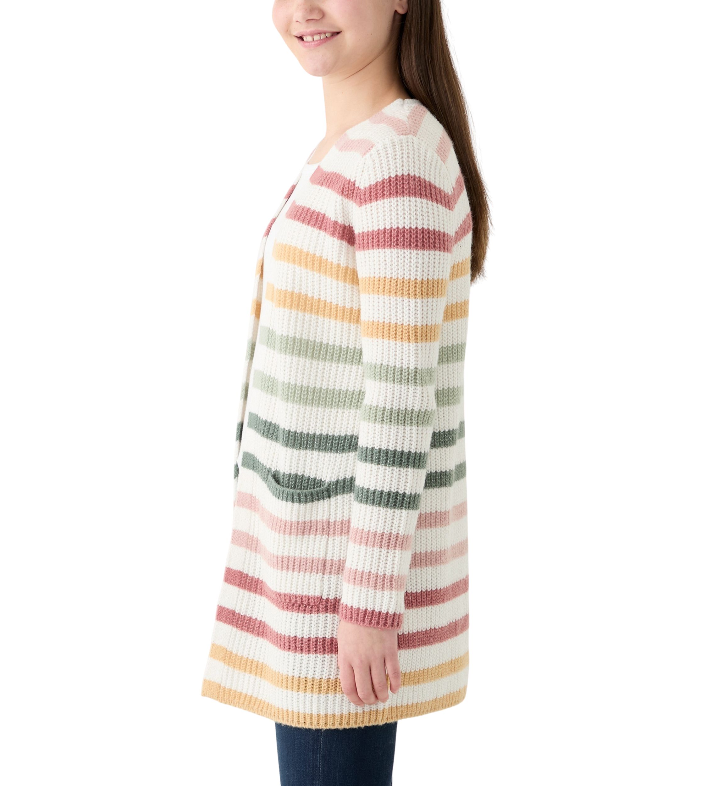 Girls 7-16 Duster Thin Striped Color Block Cardigan