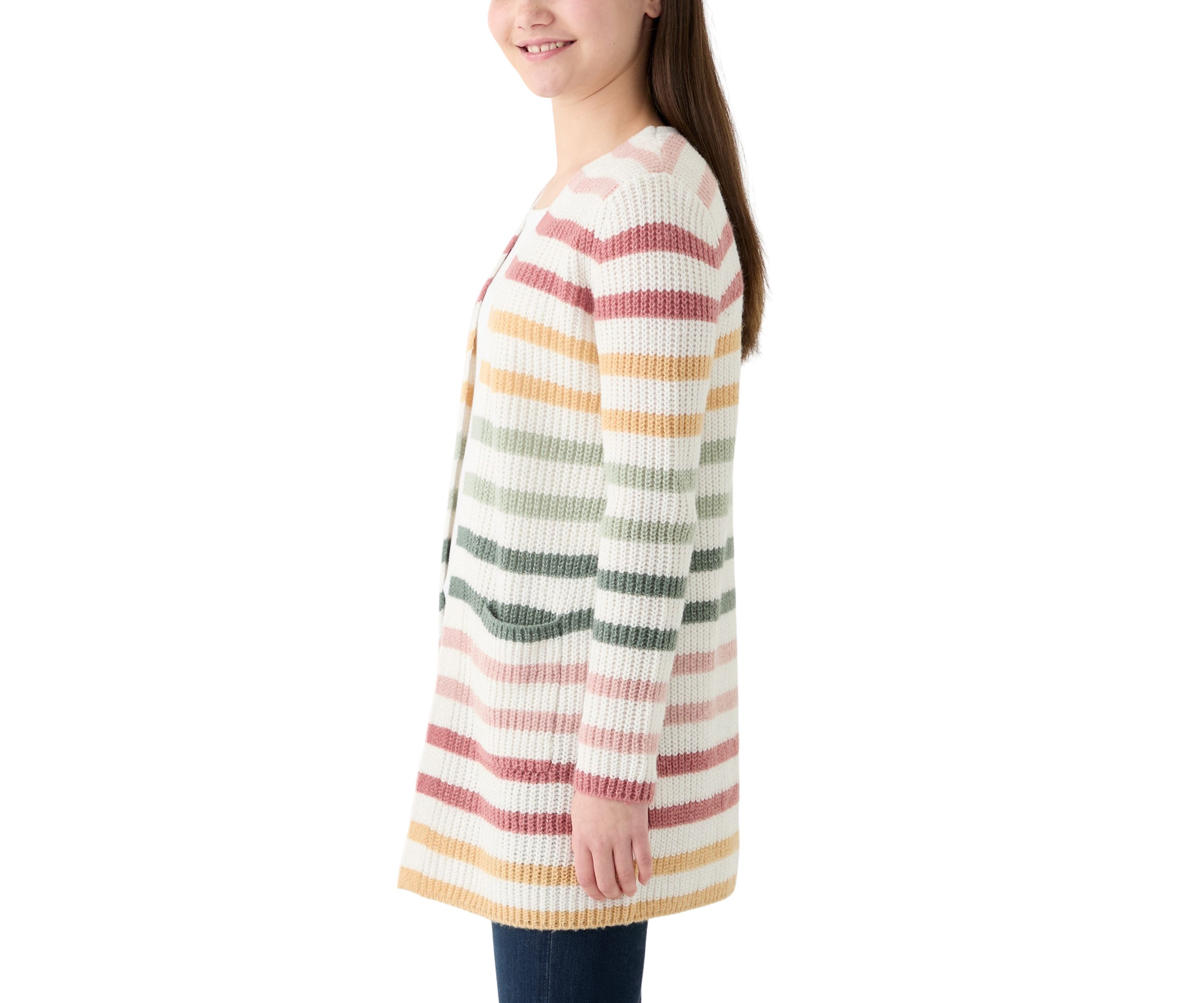 Girls 7-16 Duster Thin Striped Color Block Cardigan
