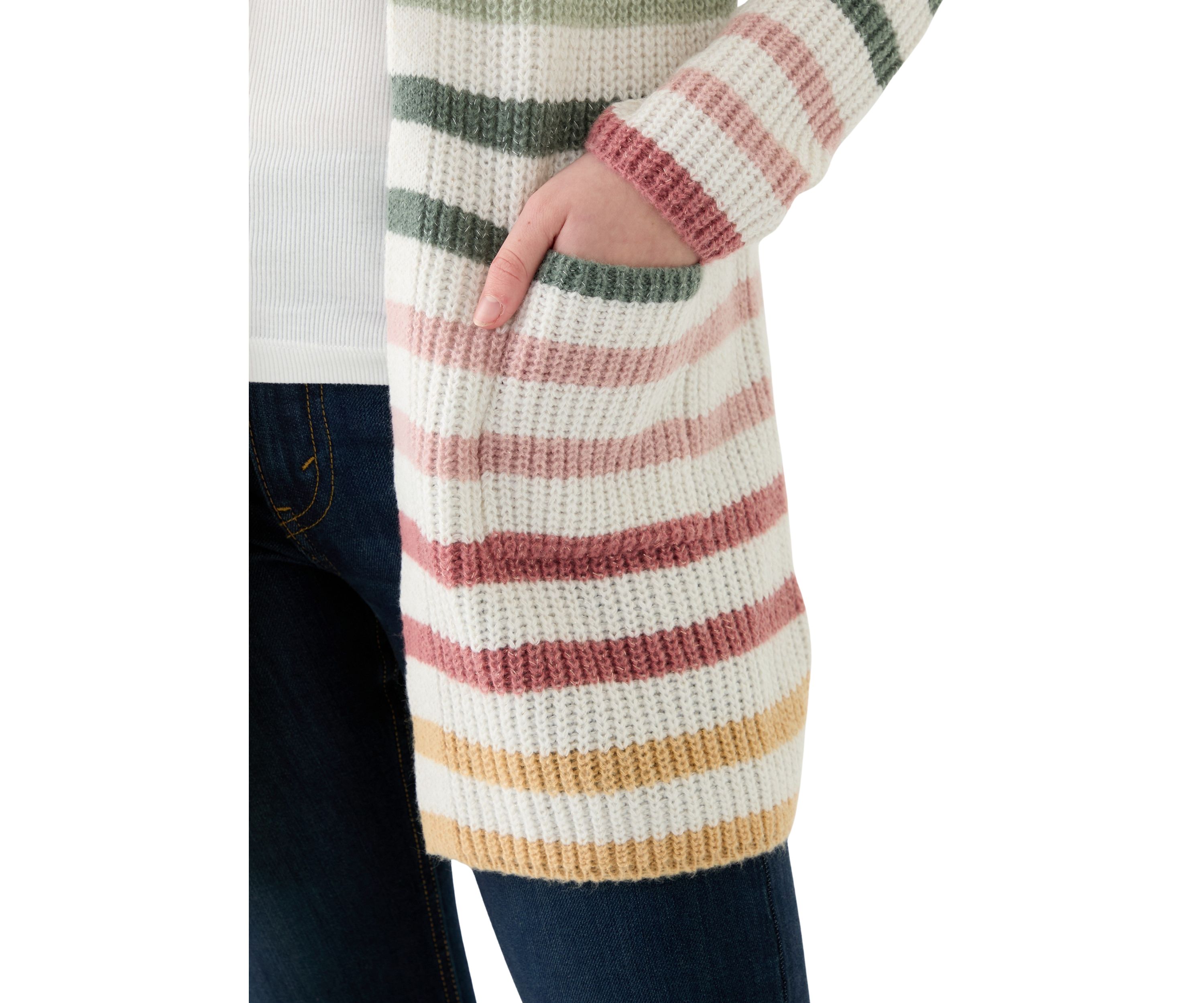 Girls 7-16 Duster Thin Striped Color Block Cardigan