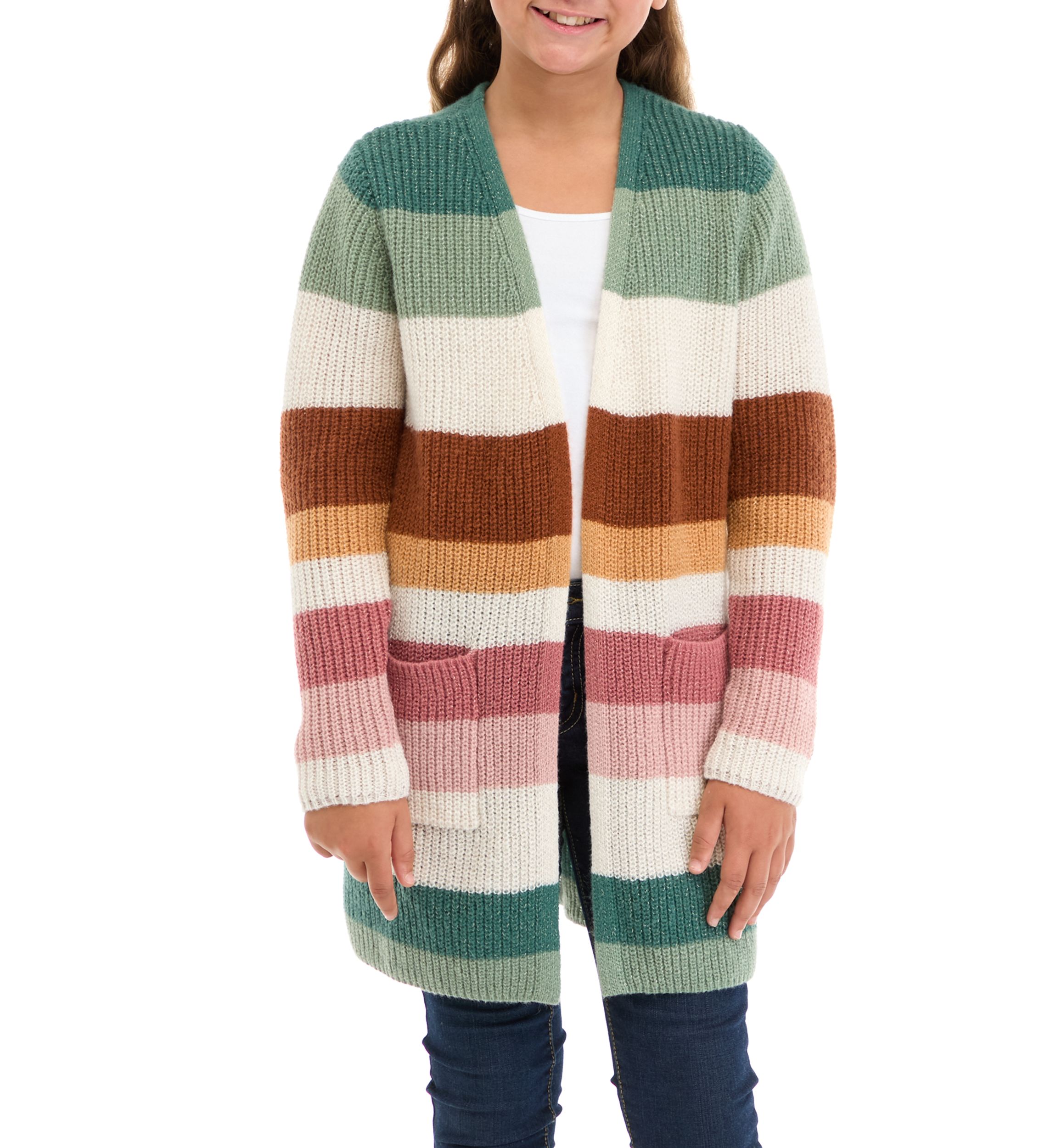 Girls 7-16 Color Block Striped Duster Cardigan 