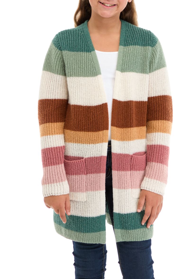 Girls 7-16 Color Block Striped Duster Cardigan 