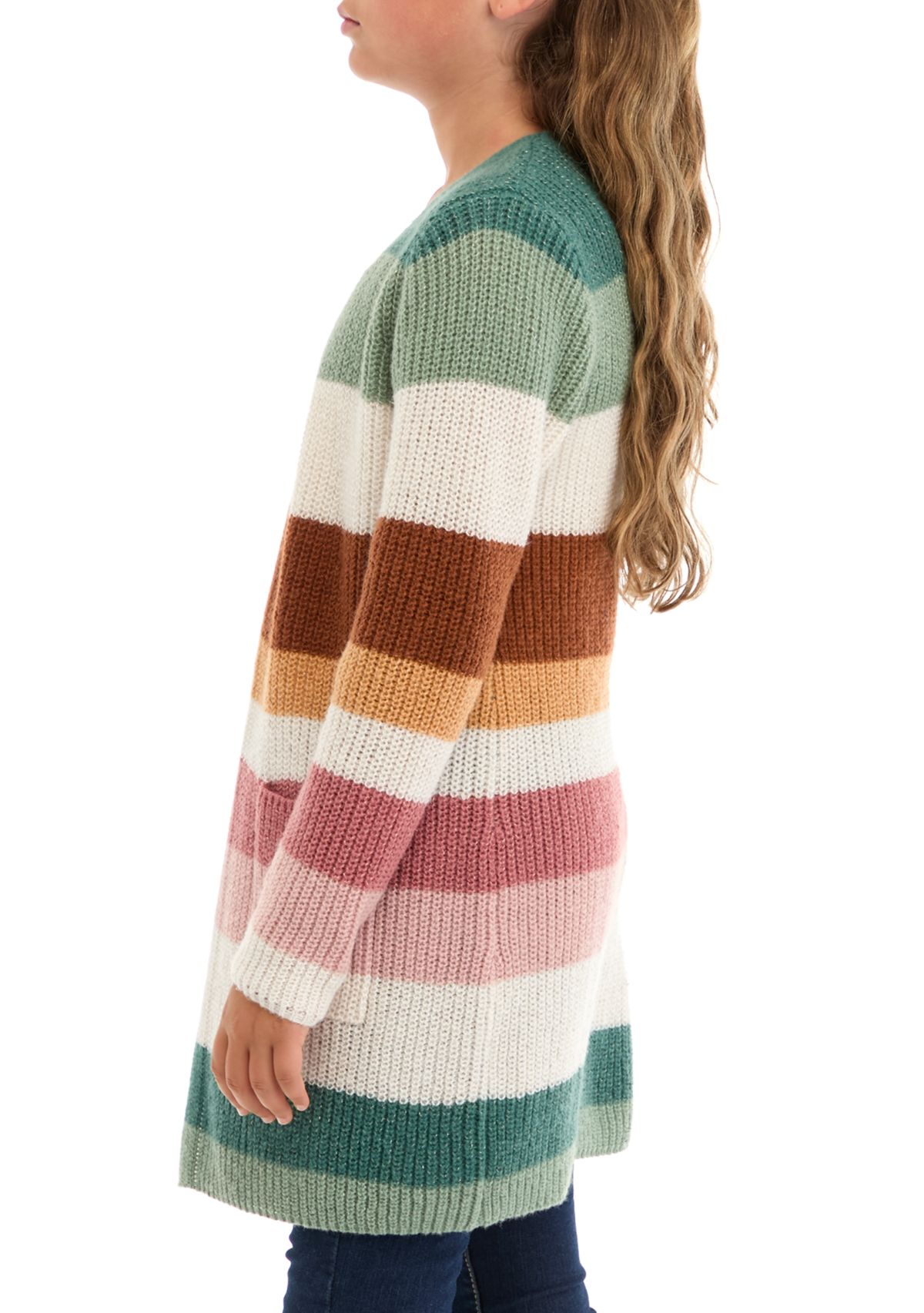 Girls 7-16 Color Block Striped Duster Cardigan 