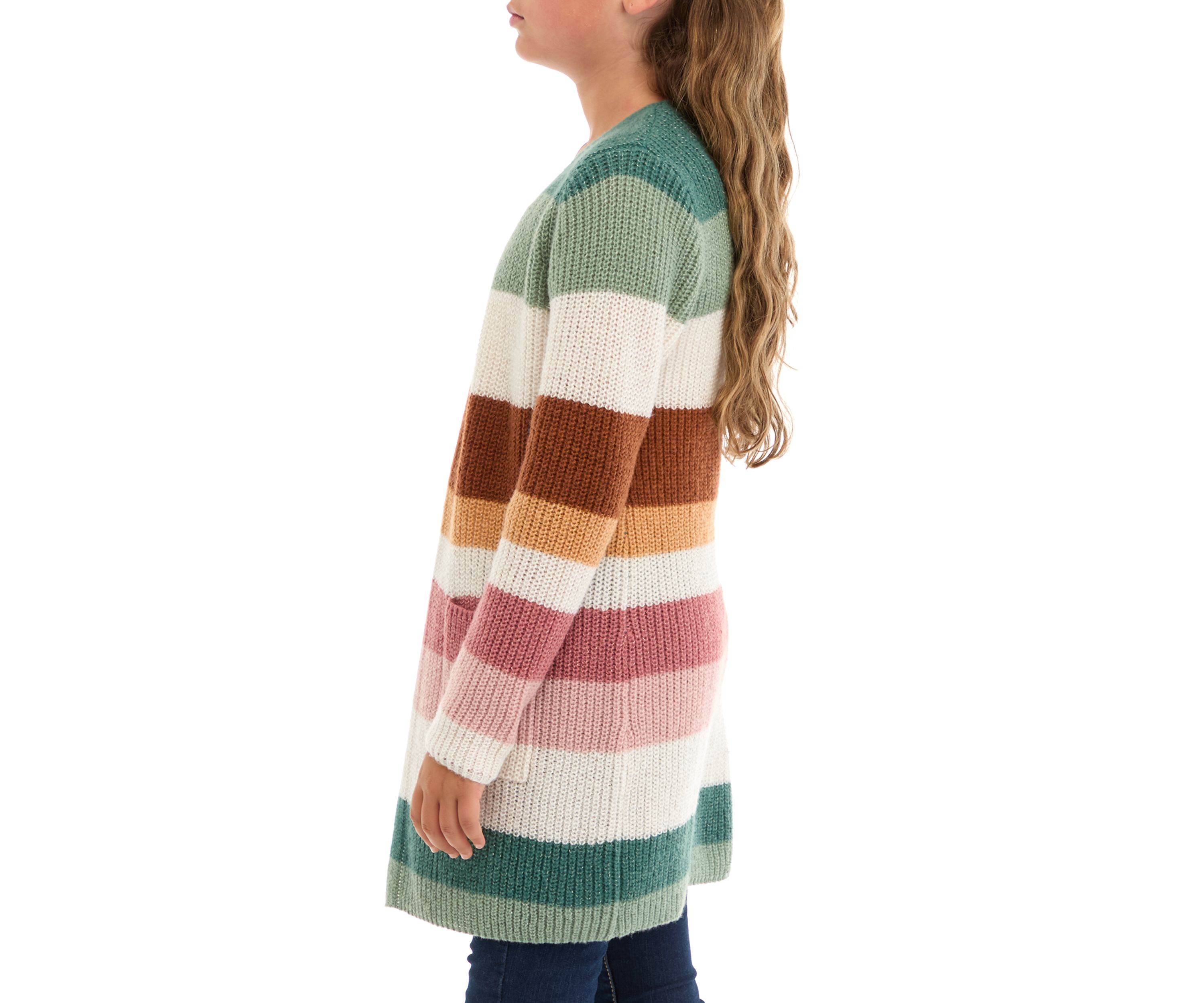 Girls 7-16 Color Block Striped Duster Cardigan 