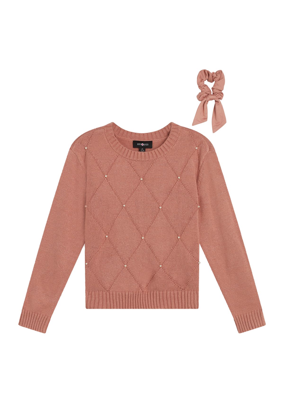 Girls 7-16 Pearl Trim Sweater with Scrunchie