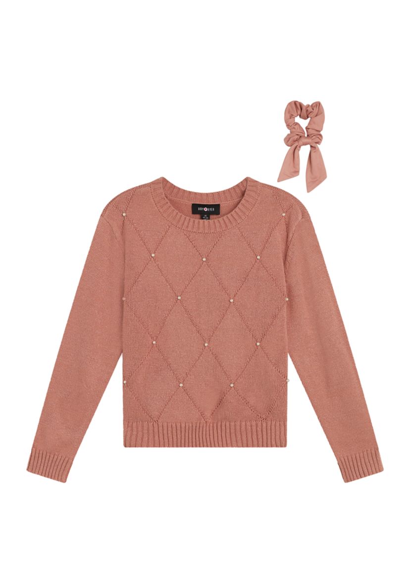Girls 7-16 Pearl Trim Sweater with Scrunchie