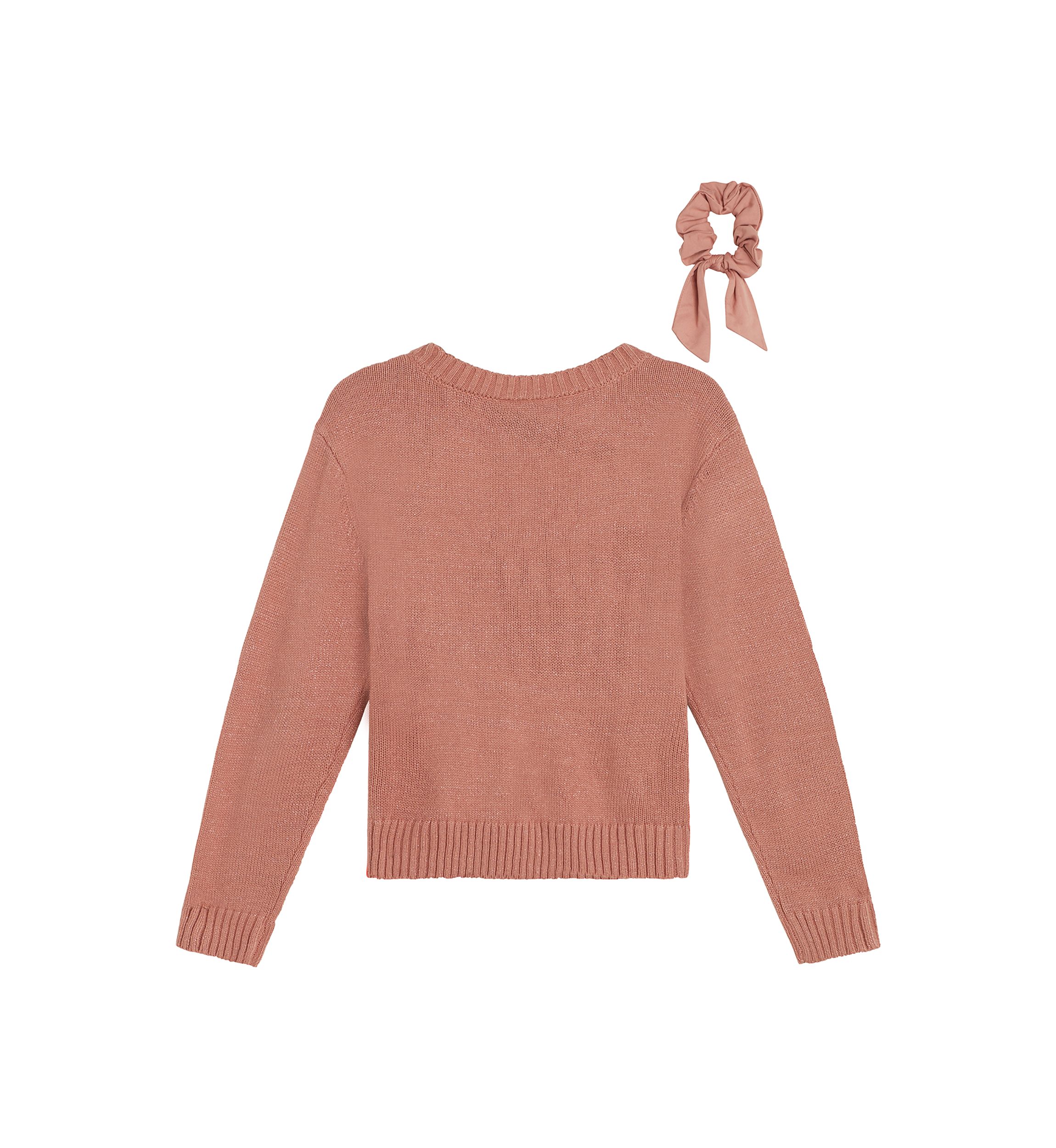Girls 7-16 Pearl Trim Sweater with Scrunchie