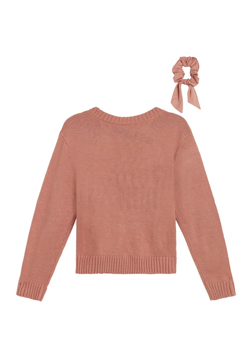 Girls 7-16 Pearl Trim Sweater with Scrunchie