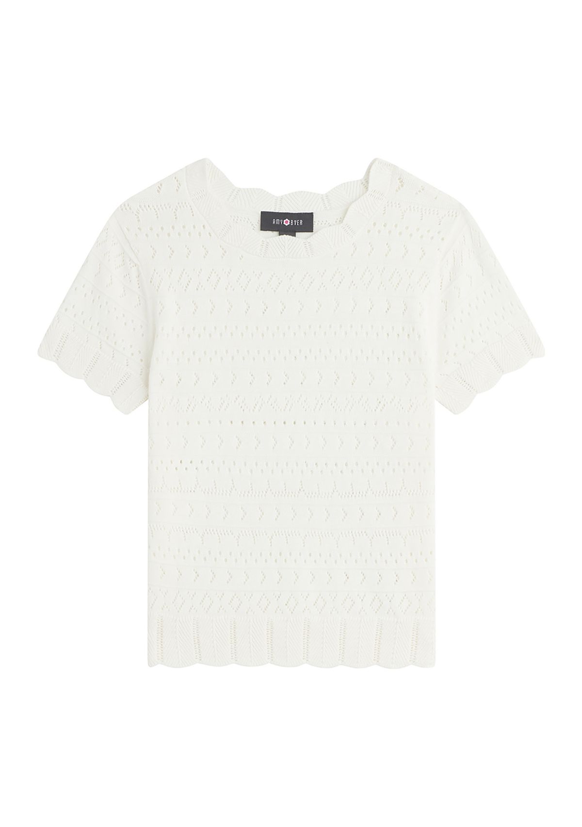 Girls 7-16 Short Sleeve Open Work Sweater Top