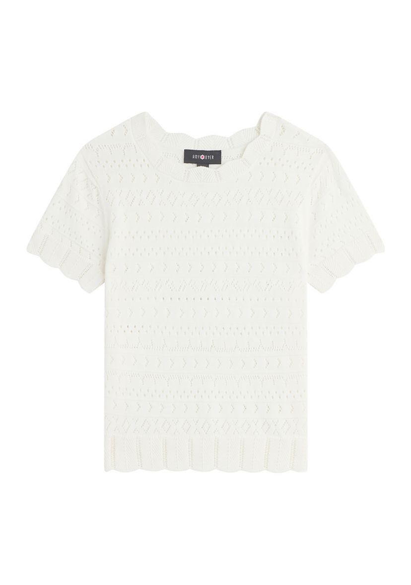 Girls 7-16 Short Sleeve Open Work Sweater Top