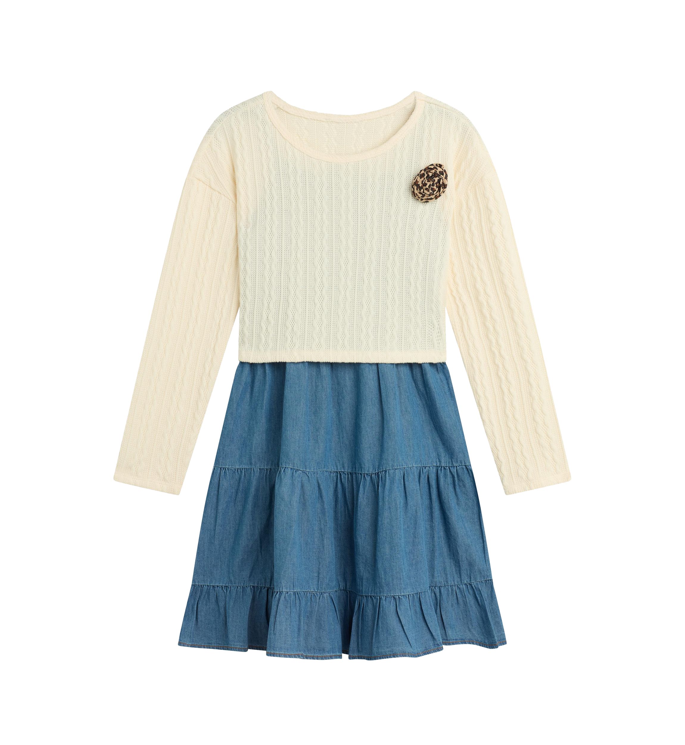 Girls 7-16 Pullover Crew to Denim Dress