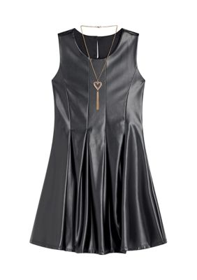 Amy Byer Girls 7-16 Pleather Skater Dress, Black, 14