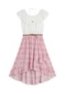 Girls 7-16 Lace to Print High-Low Dress with Necklace