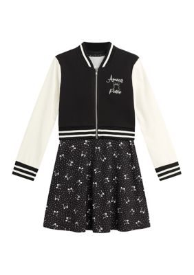 Amy Byer Girls 7-16 Varsity Jacket Dress, Black, 12