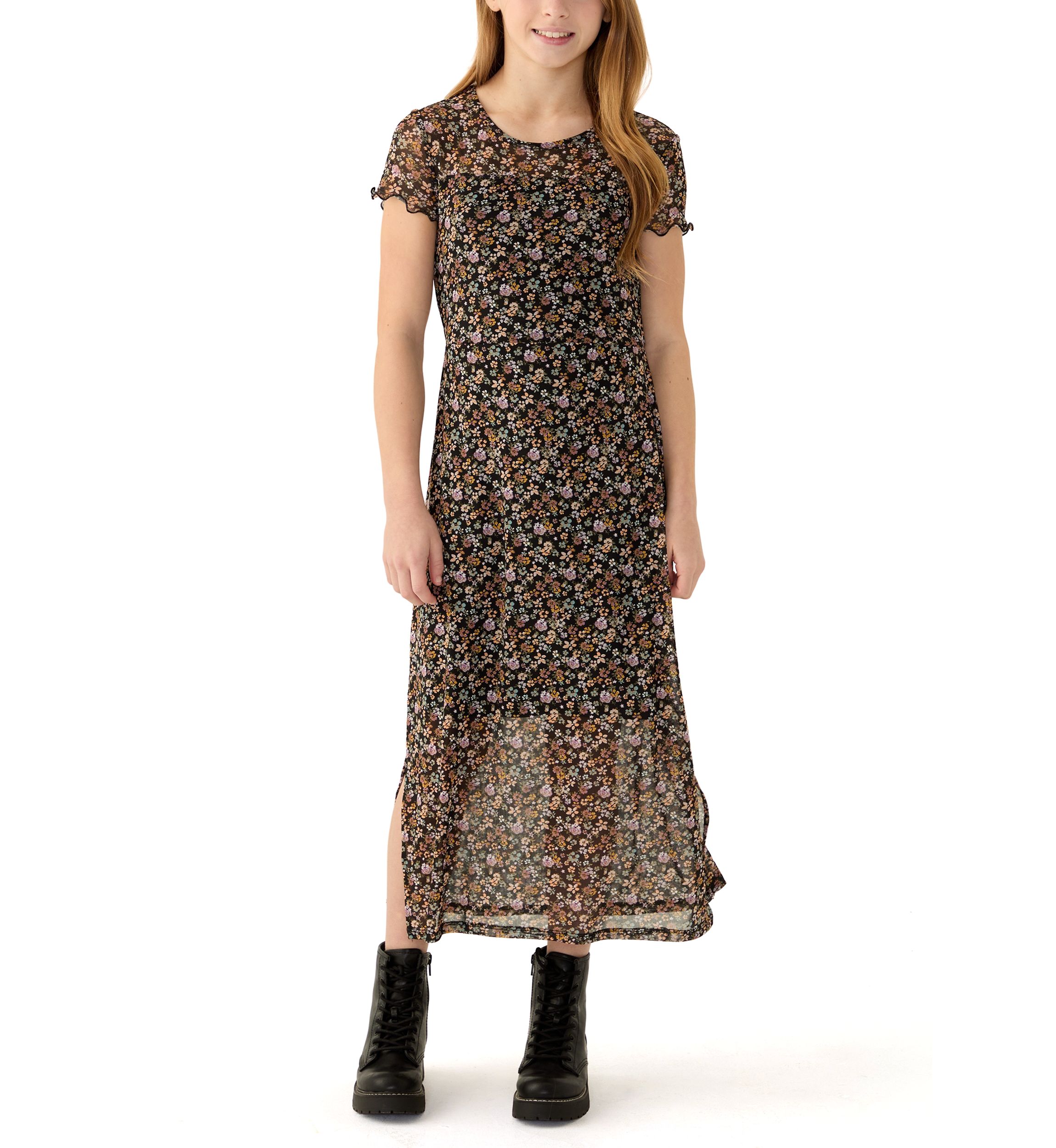Girls 7-16 Printed Midi Dress with Leather Jacket