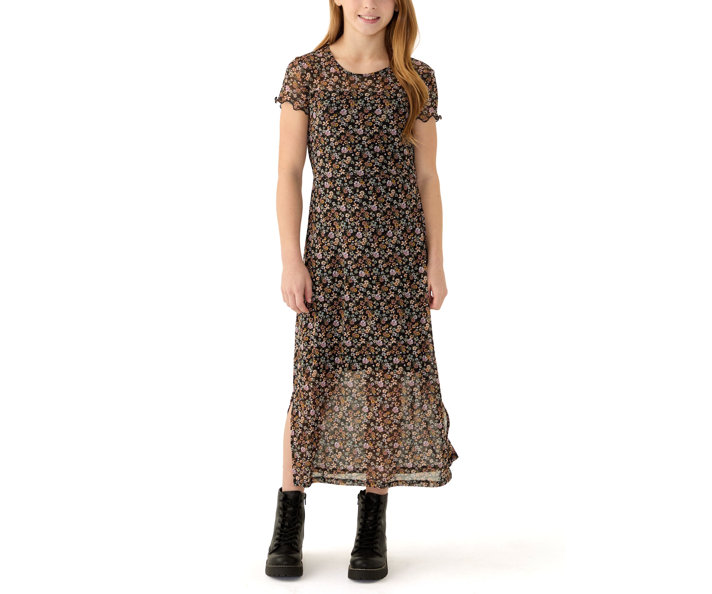 Girls 7-16 Printed Midi Dress with Leather Jacket