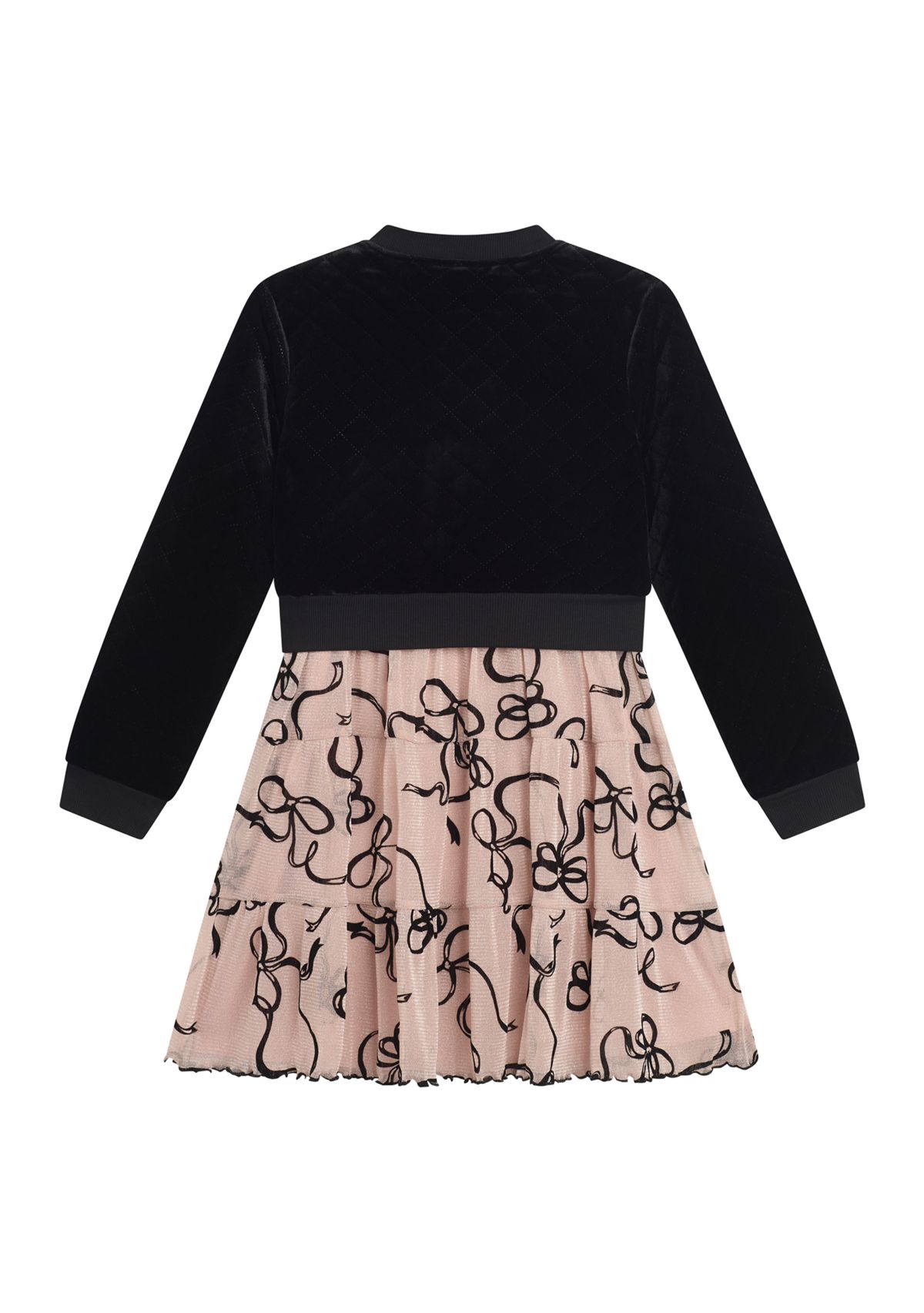 Girls 7-16 Tiered Printed Mesh Dress with Velvet Cardigan