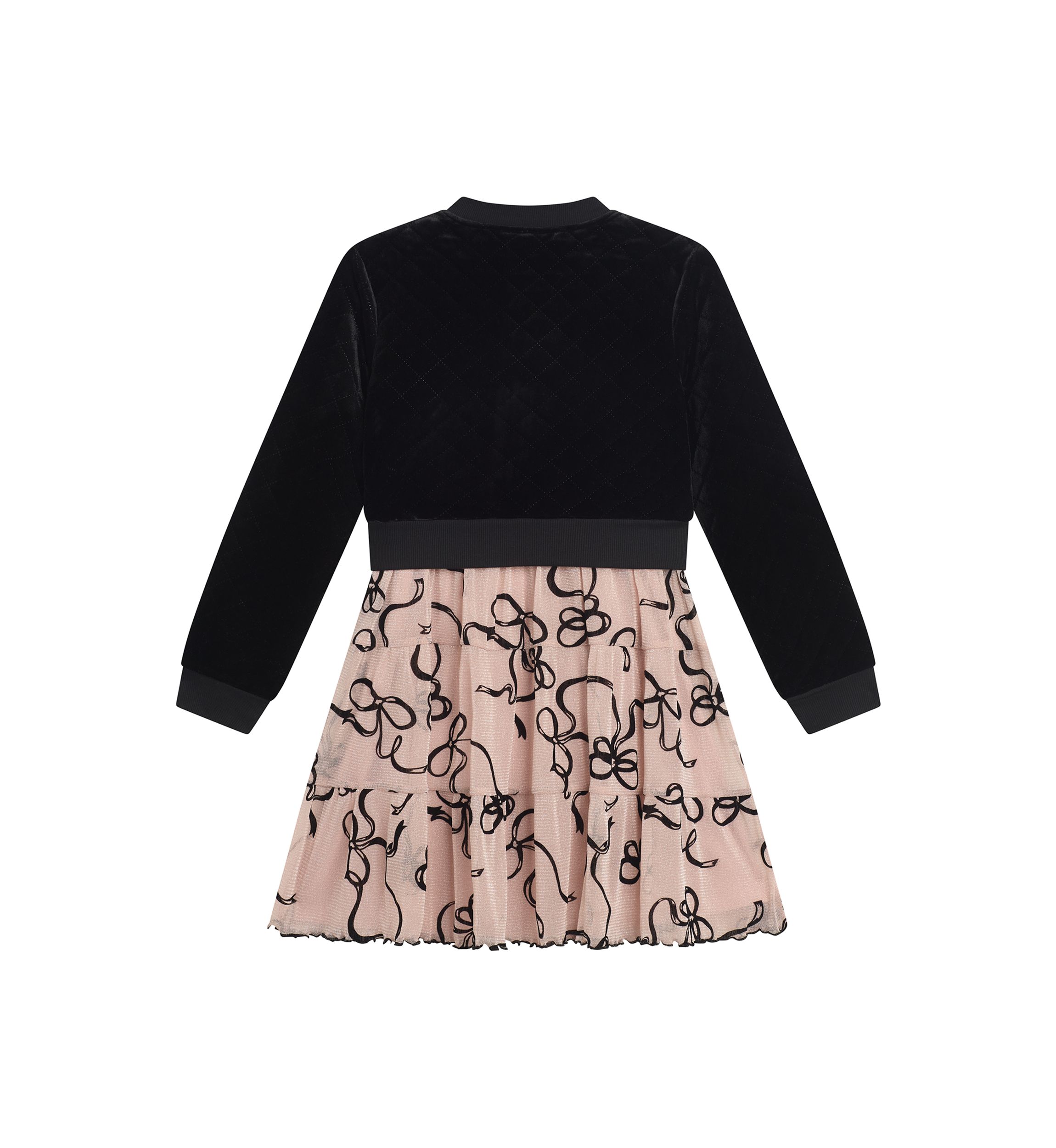Girls 7-16 Tiered Printed Mesh Dress with Velvet Cardigan